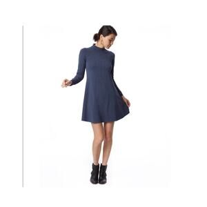 Alternative Apparel MockNeck Long Sleeve A-line Dress Stretch NEW Med Blue Modal